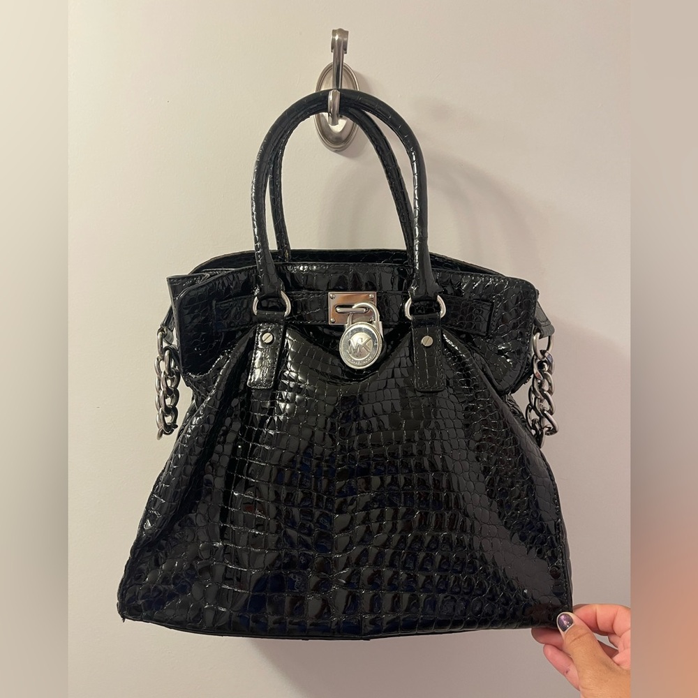 MK Black Crocodile-Embossed Handbag Pre❤️ Expected Wear/See Descrip.